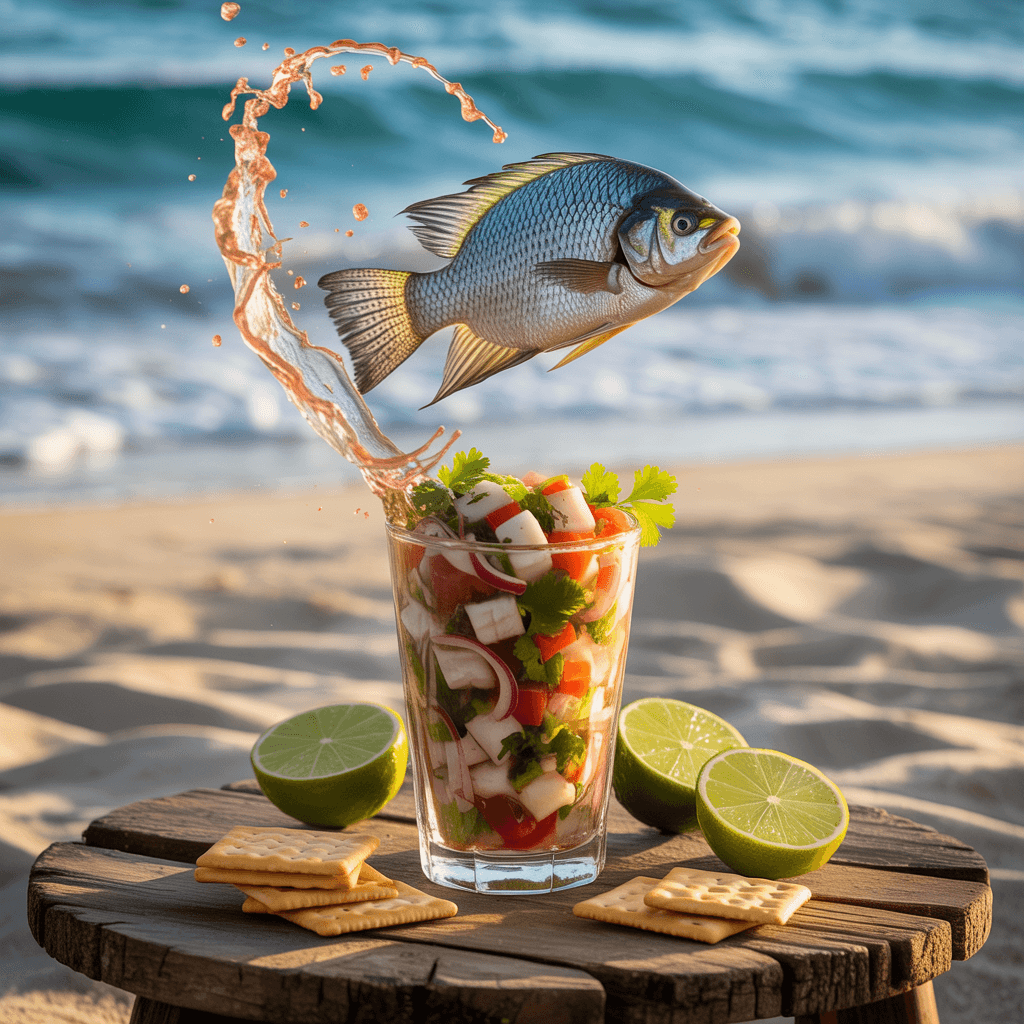 Ceviche fresco servido frente a la playa